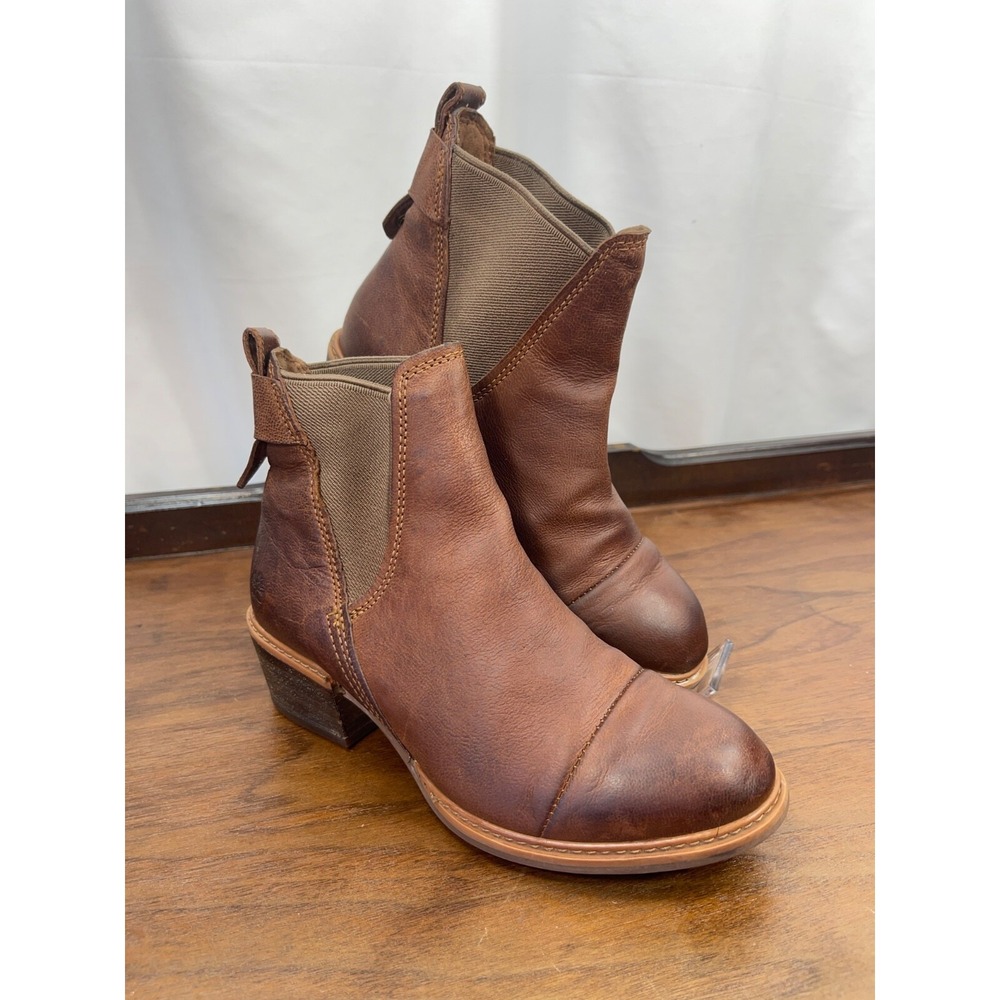 TIMBERLAND Sz 5.5 Sutherlin Bay Brown Leather Stretch Chelsea Ankle Boot
